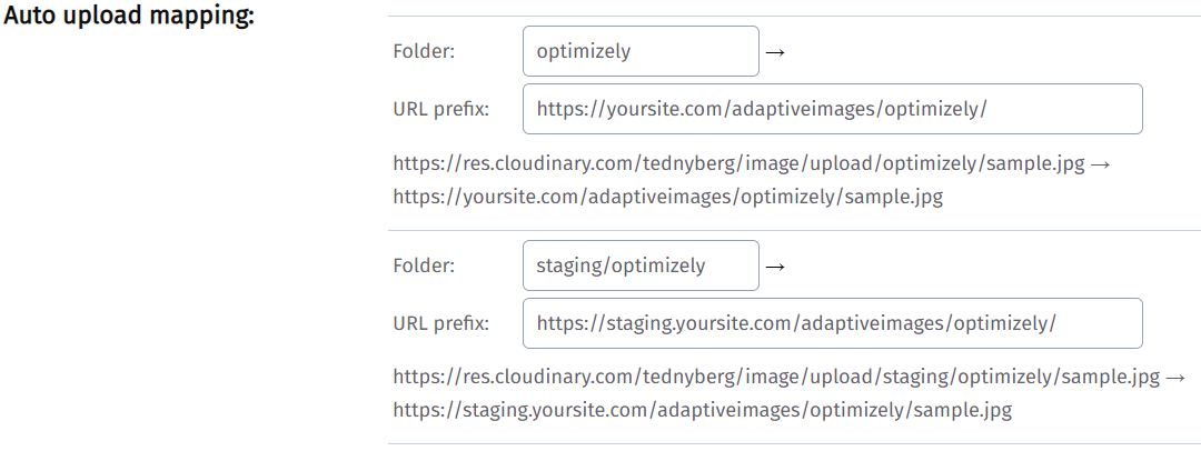 Cloudinary upload mappings for Optimizely image provider